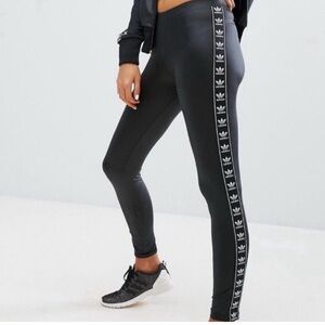 Adidas Women's Black Leggings with White Logo Stripe